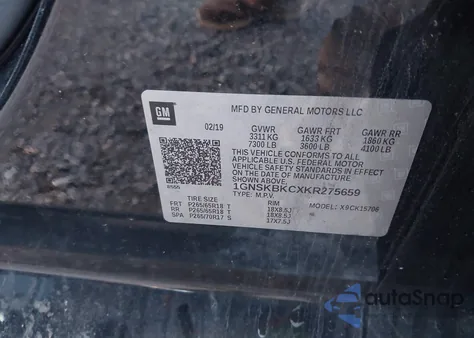 2019 Chevrolet Tahoe Lt z USA, uszkodzony, nr VIN 1GNSKBKCXKR275659